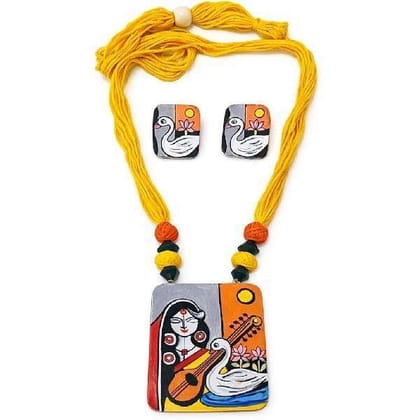 Handmade EcoFriendly Terracotta  Saraswati Necklace  Adjustable Tassel  Suitable for All Ages