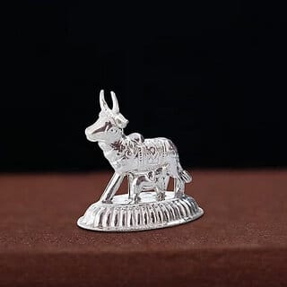 Astro-D Silver Cow and Calf Idol for Pooja Kamdhenu Cow (10 Gm) (Metal, Silver), (Silver, Silver)