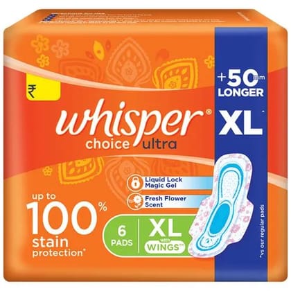 Whisper Choice Ultra XL Sanitary Pads, 6 Pcs