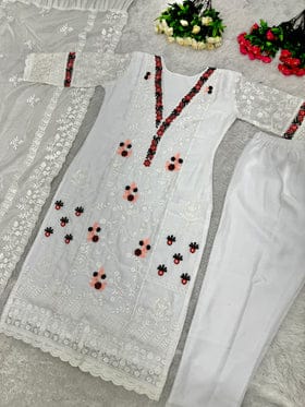 Designer Beautiful Top Pent And Dupatta With Embroidery Work