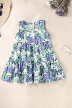 Tropical Floral Printed Tiered Dress-0-6 months