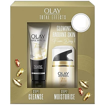 Olay Total Effect Day Cream, Spf 15 & Cleanser Pack For Anti Ageing - Clears Acne, Boosts Skin Glow, 2 pcs (Cream, 50g + Pack, 100g)