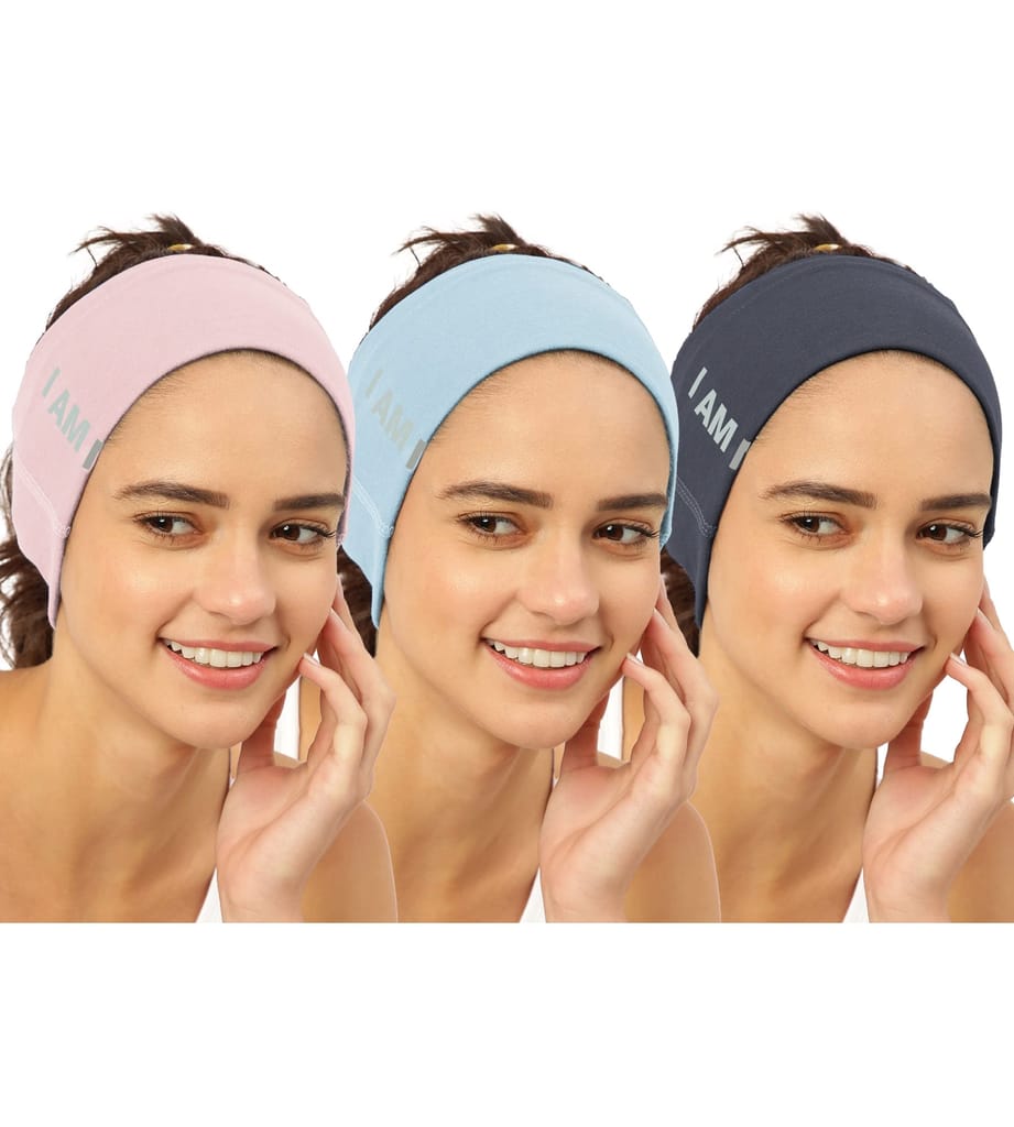 FREECULTR Unisex Bamboo Bandana, Anti Microbial Super Soft & Comfort Fit, Breathable Multipurpose Headband, Face Mask for Dust Protection and Sun - Size Printed Pack of 3-Peach, Chalk Blue, Charcol