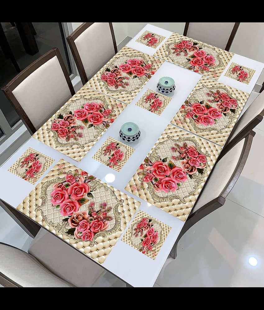 Sanraksshan PVC Floral Rectangle Table Mats & Coasters ( 40 cm x 32 cm ) Pack of 12 - Multi