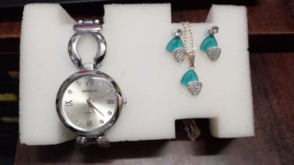 Combo Gift For Girls Watch + Earrings + Necklace Box Package ( Multicolour ) ( Multidesign )