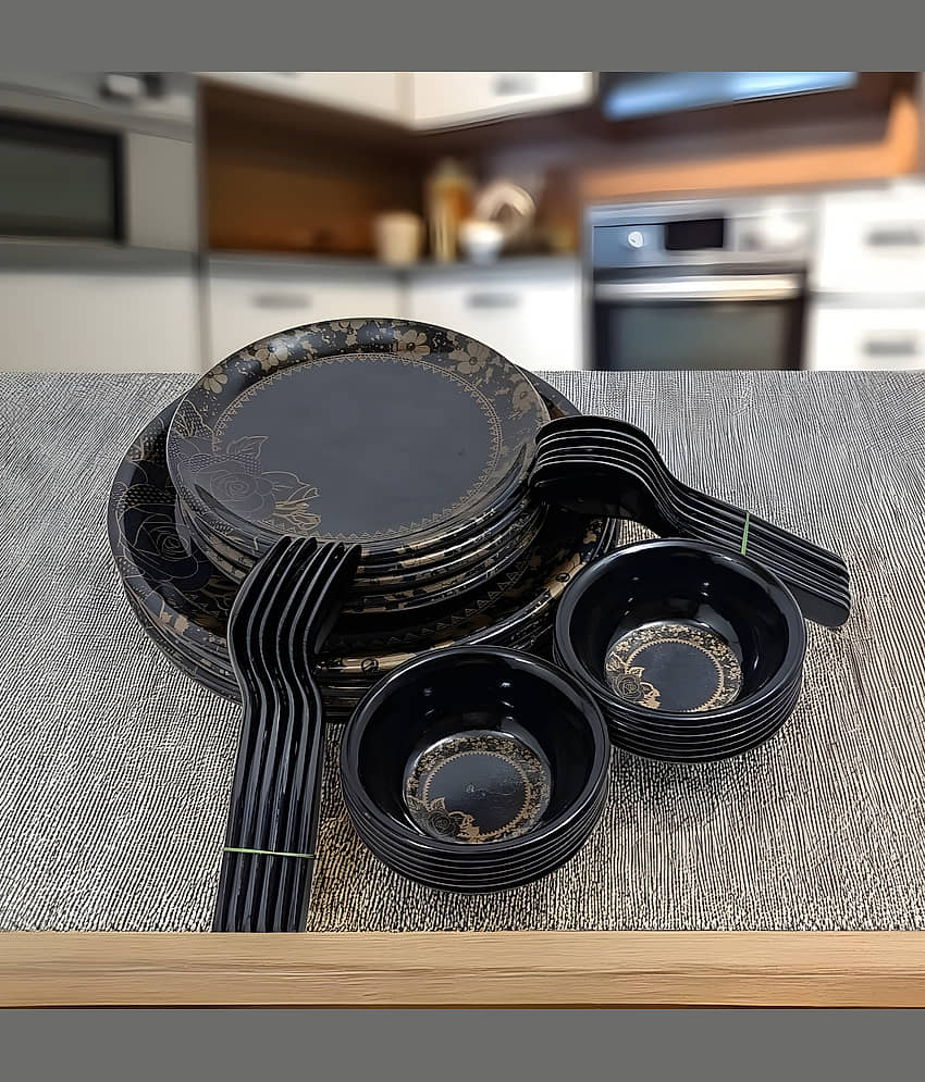 Inpro Kitchen Utensils Set Printed Melamine Dinner Set ( Pack of 36 ) Black