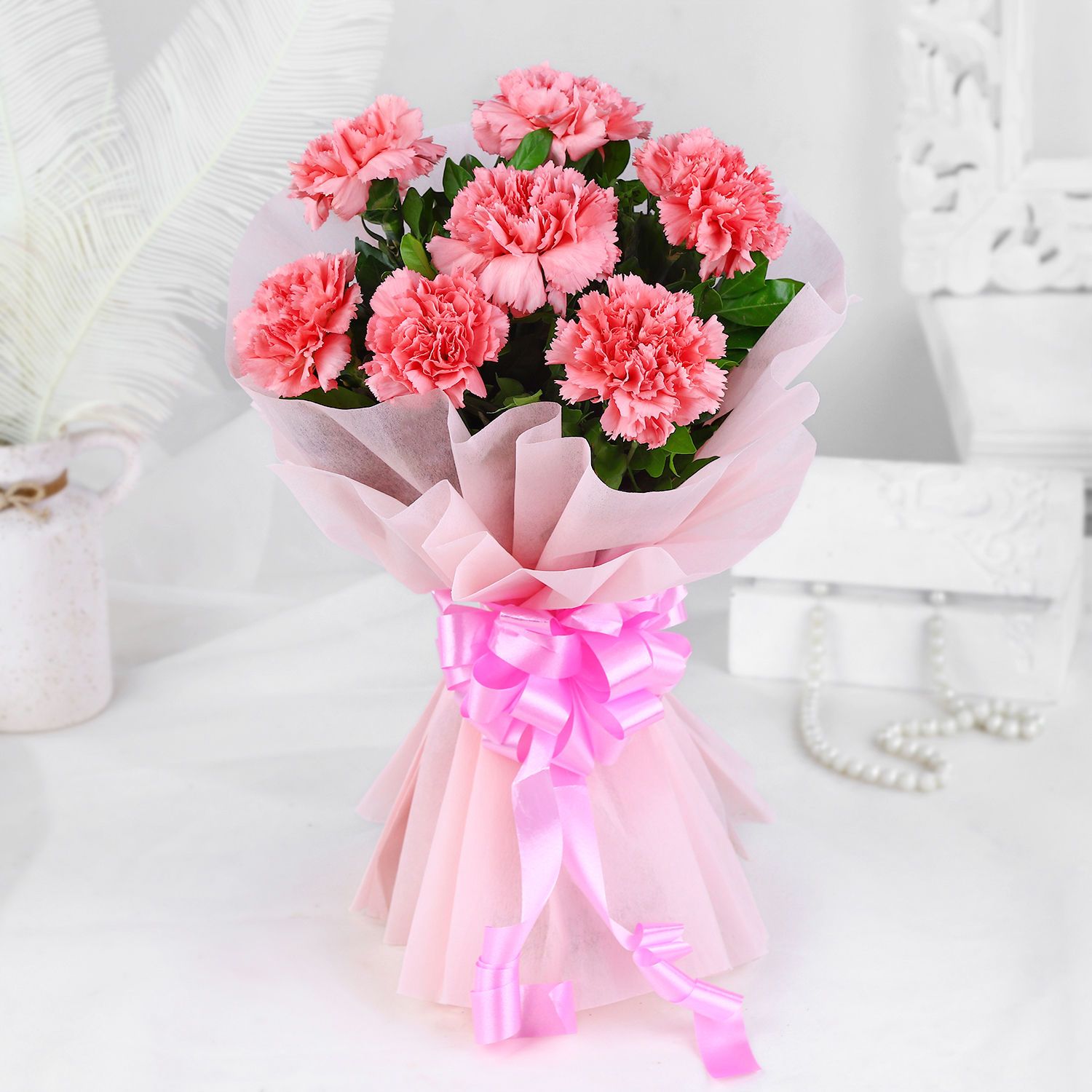 Beautiful 8 Pink Carnations Bouquet