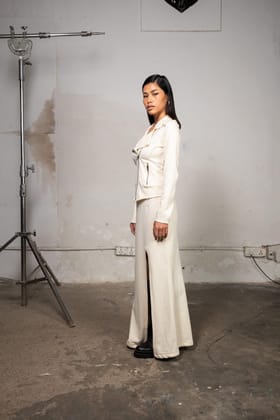 White Slit Skirt-XS
