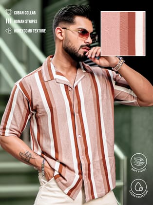 Roman Stripe Brown Shirt-S / Brown