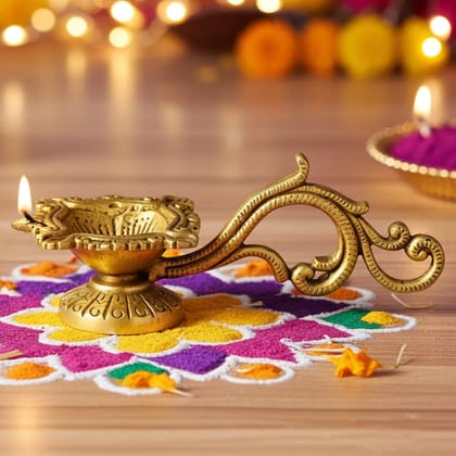Brass Table Decor Deepak, Oil Lamp  - Handmade Brass Diya for Mandir, Height : 2 Inch (BSMAS1503 C)