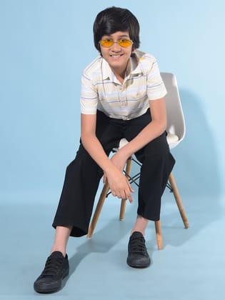 Yellow Horizontal Striped 100% Cotton Shirt-7-8Y / Yellow