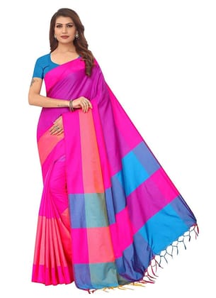Generic Women's Cotton Silk Saree with Blouse (Pink, 5 - 6 Mtrs)
