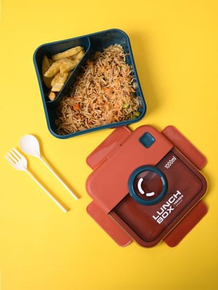 Vibrant Red Lunch Set: 1 Spoon, 1 Fork & 1 Box