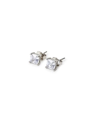 Tokyo Square Solitaire Stud-Pair / Silver
