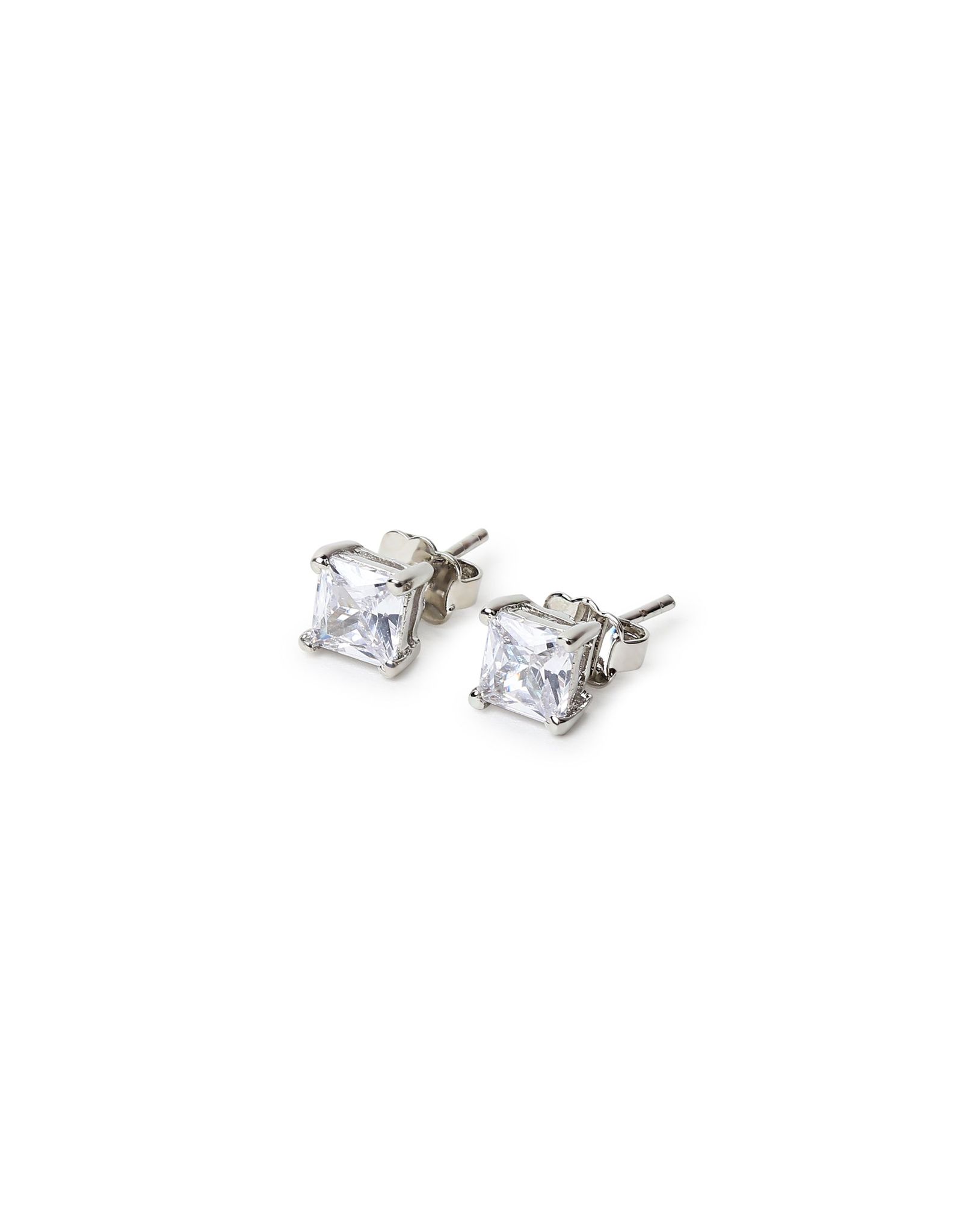 Tokyo Square Solitaire Stud-Pair / Silver