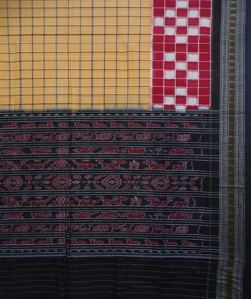 Brown, red and black handwoven sambalpuri cotton saree