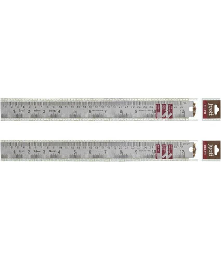 Jyoti Ruler/Scale - Royale (2 Pcs of Size 30cm (Sumo) of Stainless Steel) Imperial & Metric Measurements, Double Sided, Straight Edges, Measuring Tool for Architects, Engineers, Students - Pack of 2