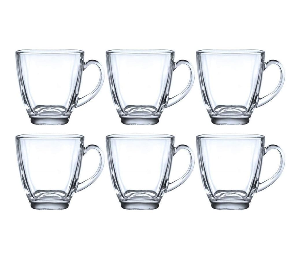 Tea and Coffee Glass Mug Set | 180 ml | Transparent Heat-Resistant Cups for Green Tea, Lemon Tea, and Coffee | Pack of 6