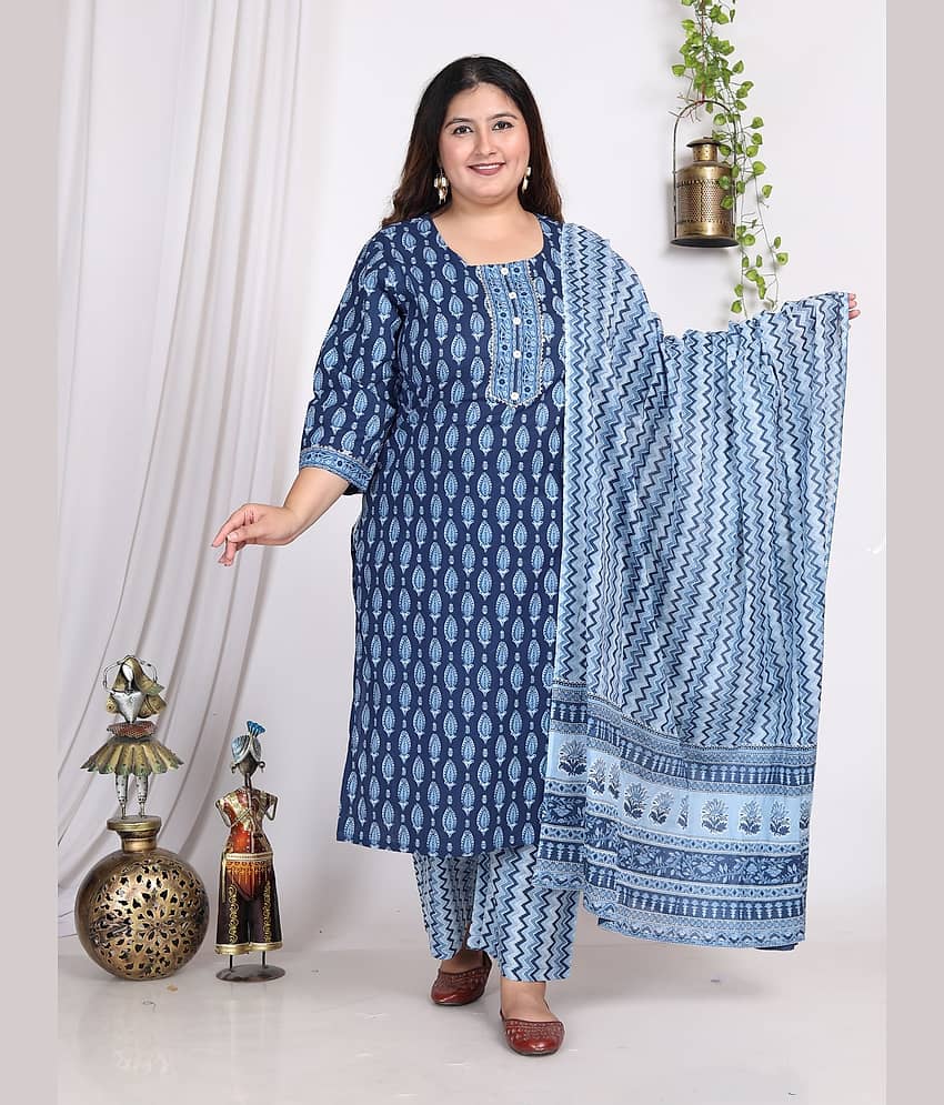 Swasti Cotton Printed Kurti With Palazzo Women's Stitched Salwar Suit - Blue ( Pack of 1 )