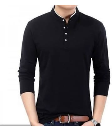 Alexender Cotton Regular Fit Solid Full Sleeves Men's Mandarin Collar T-Shirt - Black ( Pack of 1 )