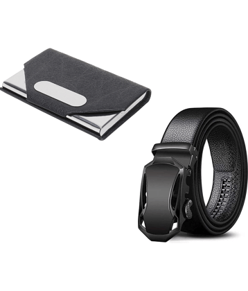 Clock21 - Black Leather Men's Belts Wallets Set ( Pack of 2 )
