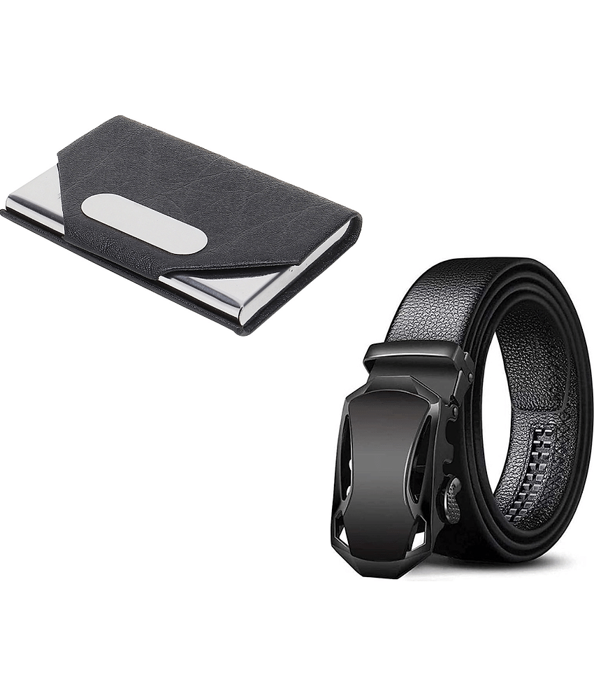 Clock21 - Black Leather Men's Belts Wallets Set ( Pack of 2 )