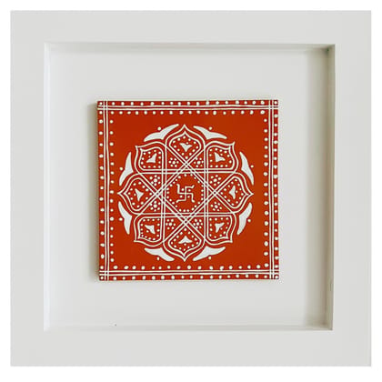 Himadri Emporium Aipan Hand Printed Tile Wall Art-Orange Himadri Emporium Aipan Hand Printed Tile Wall Art-Orange