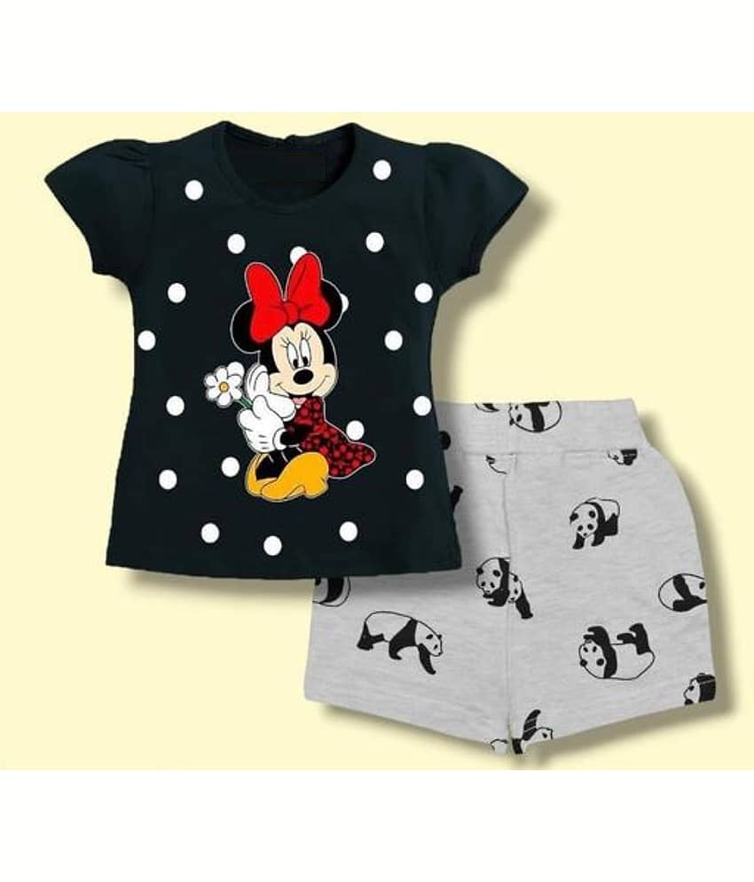 CUTEVIBE Pack of 1 Baby Girls Cotton Blend Top & Shorts ( Black )