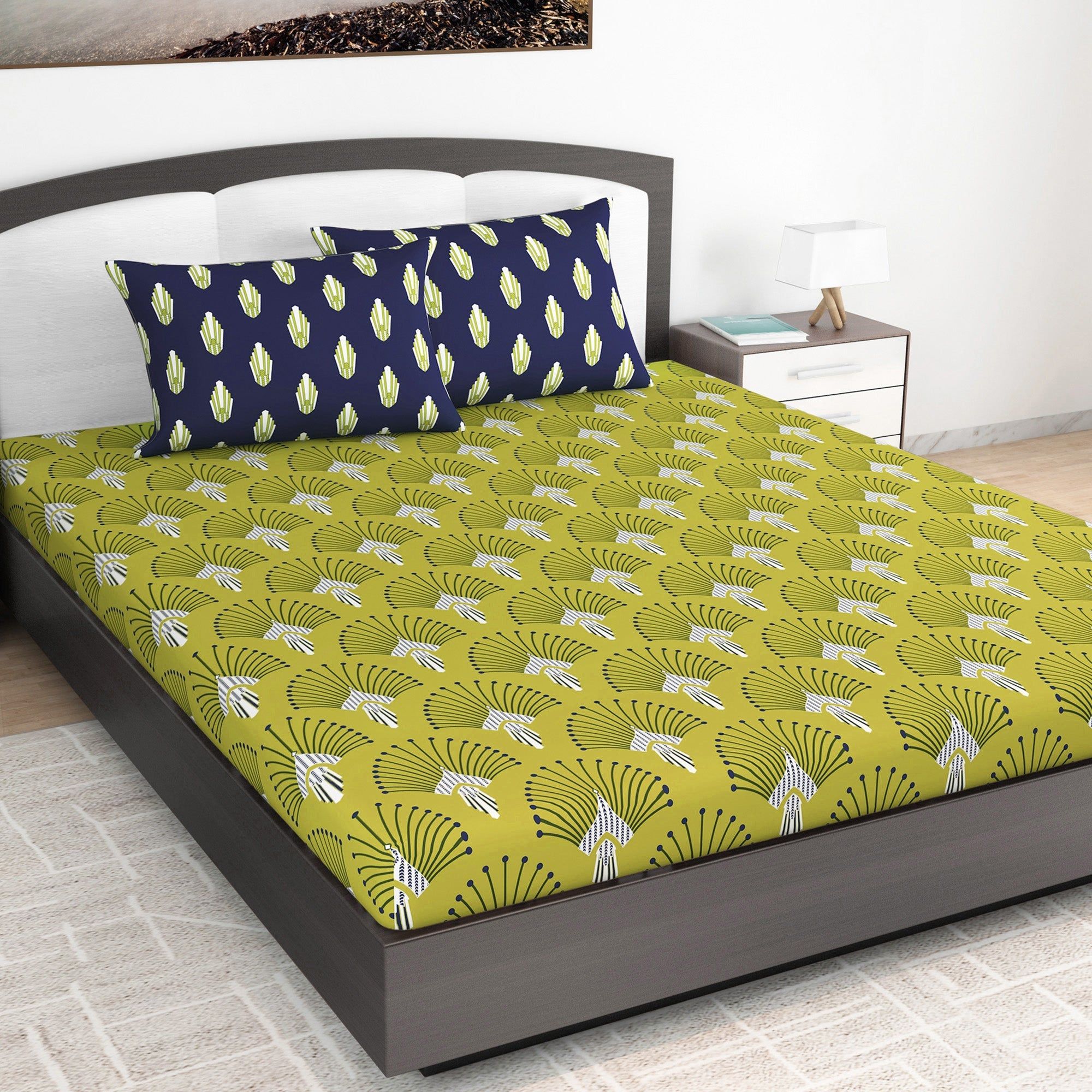 Antique Cairo Parrot Green King Size Bed Bedsheet-King / Parrot Green / PL1428