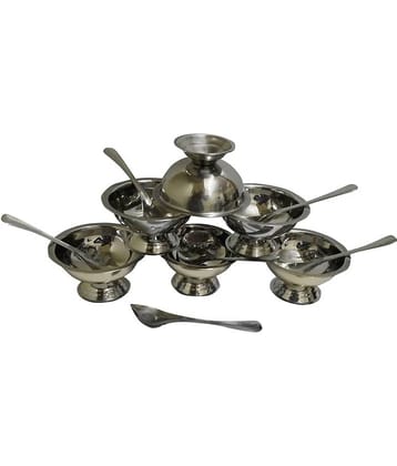 Dynore Stainless Steel 6 Ice Cream Cups With 6 Ice Cream Spoons - Set Of 12