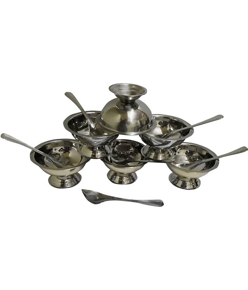 Dynore Stainless Steel 6 Ice Cream Cups With 6 Ice Cream Spoons - Set Of 12