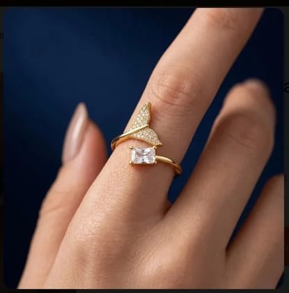 Elegant Crystal Leaf Design Ring with Anti Tarnish Finish Party Wear for Women
