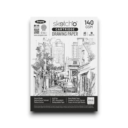Anupam Sketch-O Cartridge Drawing Paper 140 GSM - Loose Sheets-A3 / 10 Sheets