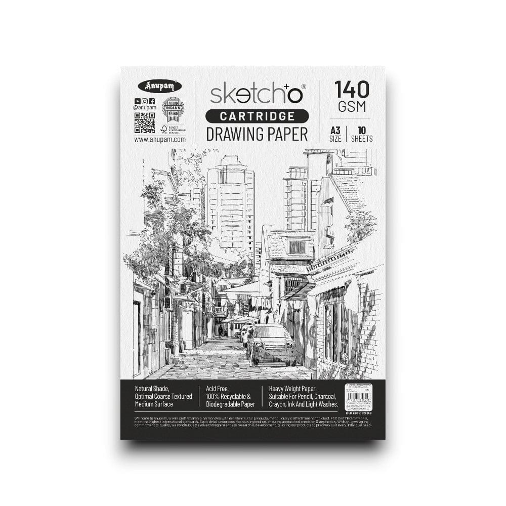 Anupam Sketch-O Cartridge Drawing Paper 140 GSM - Loose Sheets-A3 / 10 Sheets