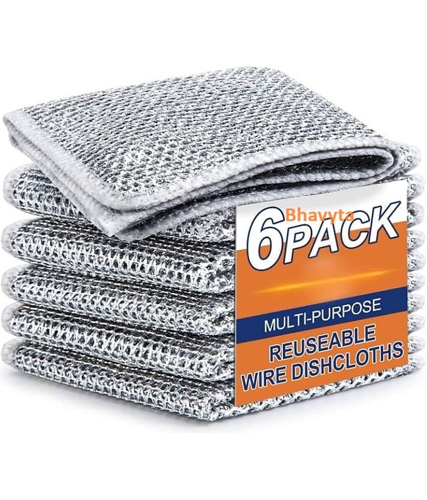 Bhavyta Wire Dishwashing Rags for Wet and Dry Dishwash Bar Non Scratch Scrubbing Pads 50 g Pack of 6