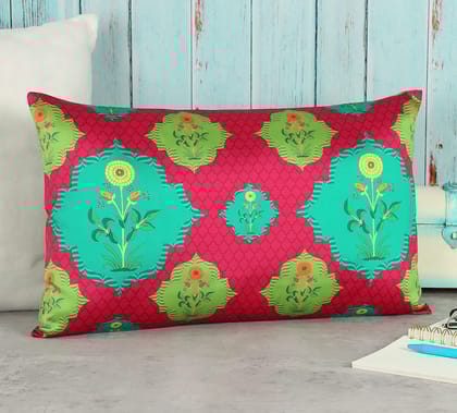 India Circus Blossom Tales - Blended Taf Silk Cushion Cover - 12 X 20 Inch