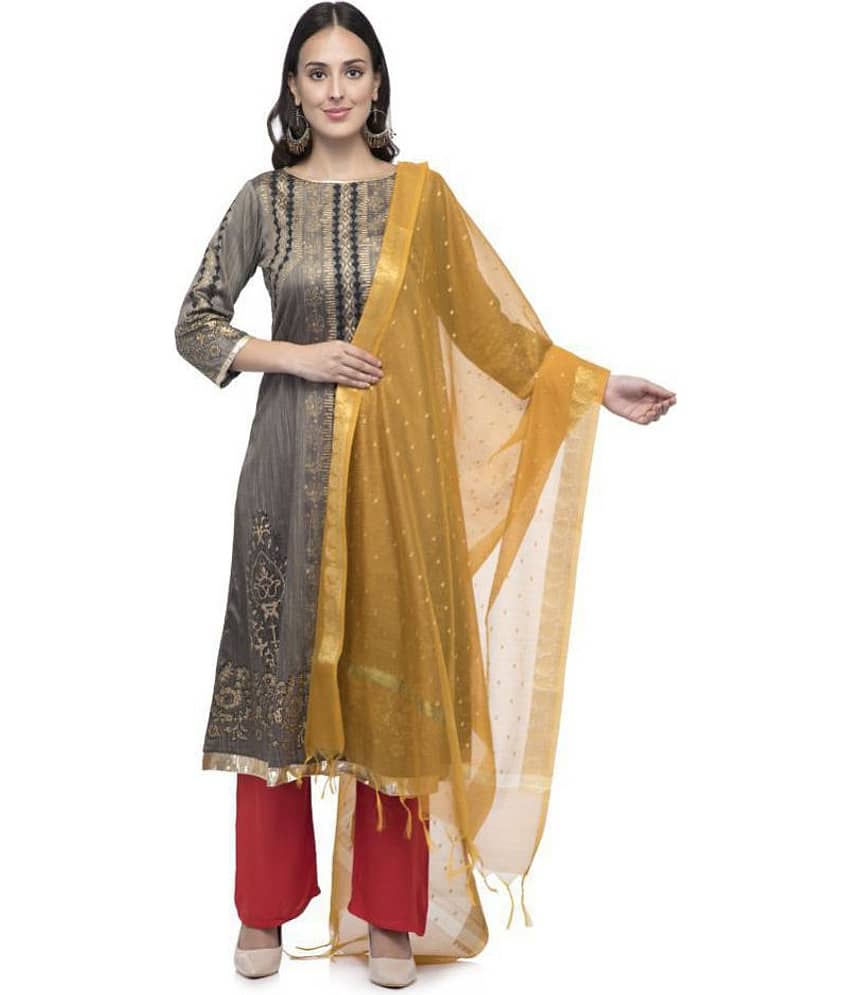 A R Silk Yellow Chanderi Zari Work Dupatta