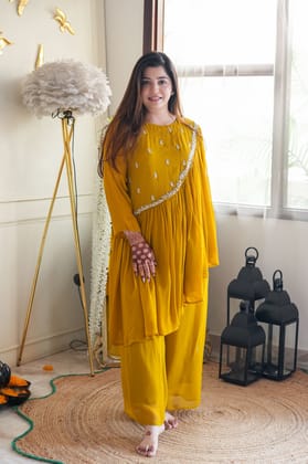 Farhad Yellow Embroidered Cord Set-M