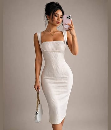 Traquila Women Lycra Bodycon Dress ( Cream )