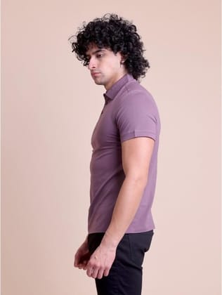 Men's Casual Cotton Solid Half Sleeve Polo Neck T-Shirt (Berry, L)-PID57332