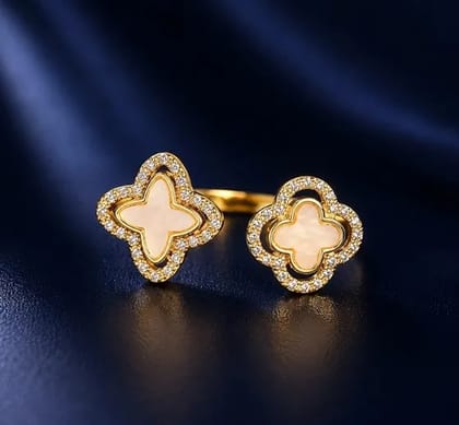 Elegant Clover Design Ring Crystal Studded Party Wear for Women