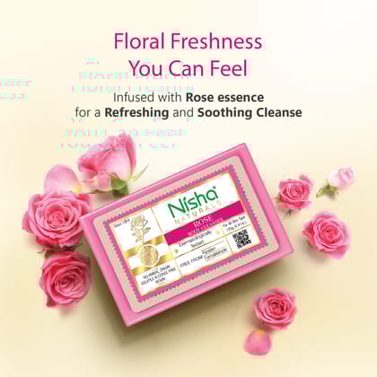 Nisha Rose Body Cleansing Bar 125g, Dermatologically Tested Soap for All Skin Types, Paraben Free Bathing Soap