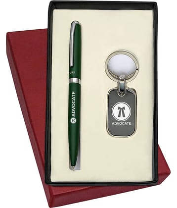 UJJi 2in1 Combo with Advocate Logo Engraved Matte Green Color Ballpen and Keychain