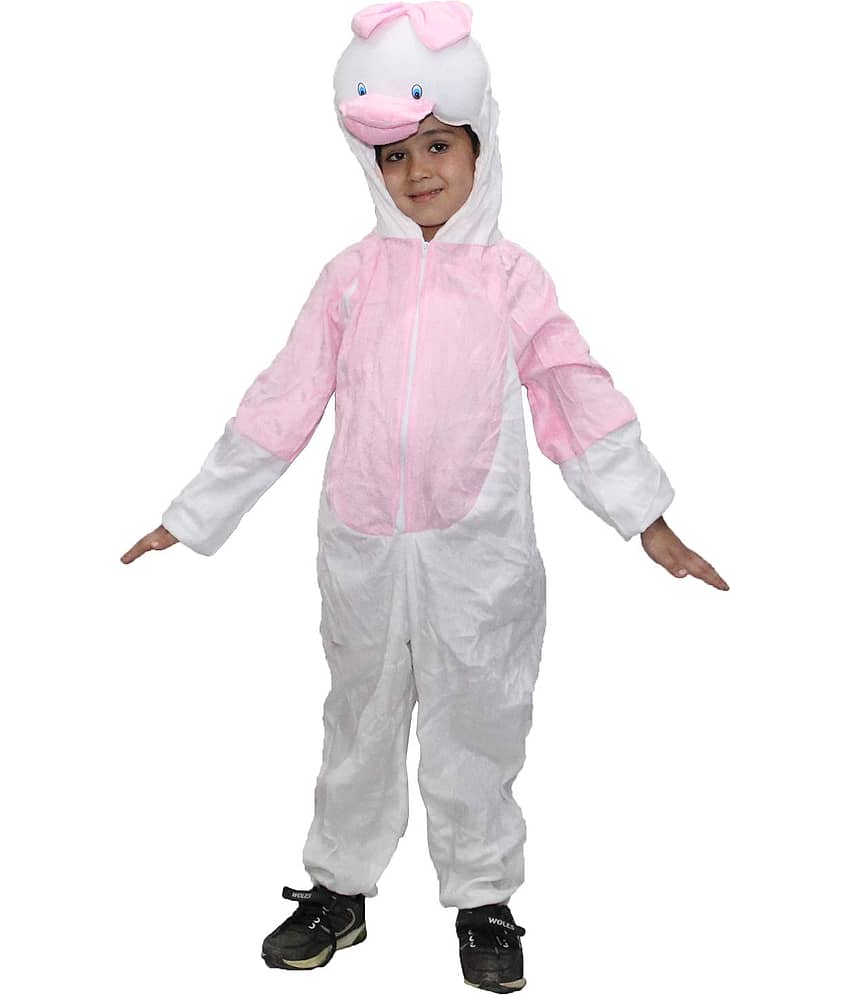 Kaku Fancy Dresses Duck Cartoon Costume -White & Pink, 3-4 Years, For Girls