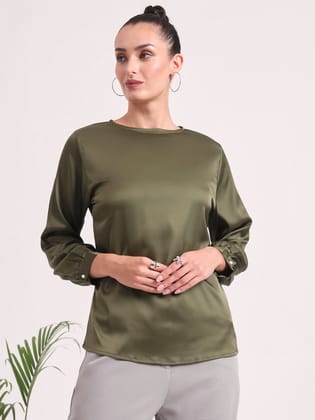 Women's European Satin Bishop Sleeves Top-L
