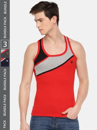 Men's Assorted Pack of 3 Solid Combed Cotton Racerback Styled Gym Vest