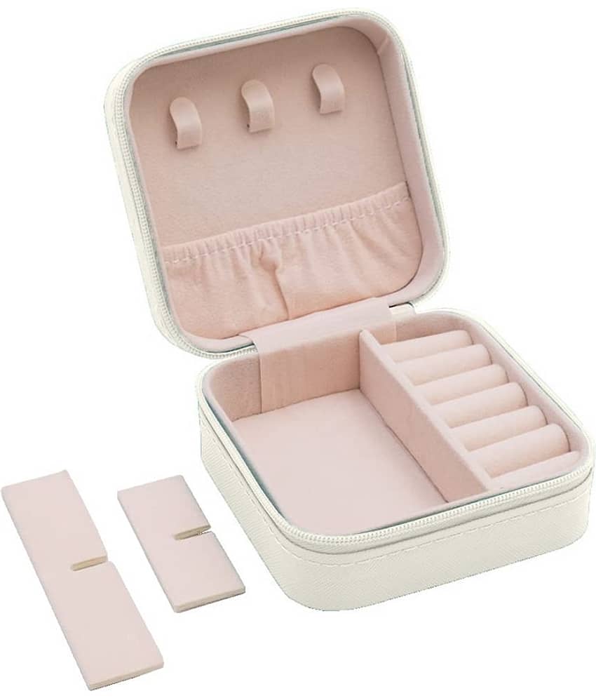 Jewellery Organiser PU Leather Zipper Portable Storage Box with Divider Container