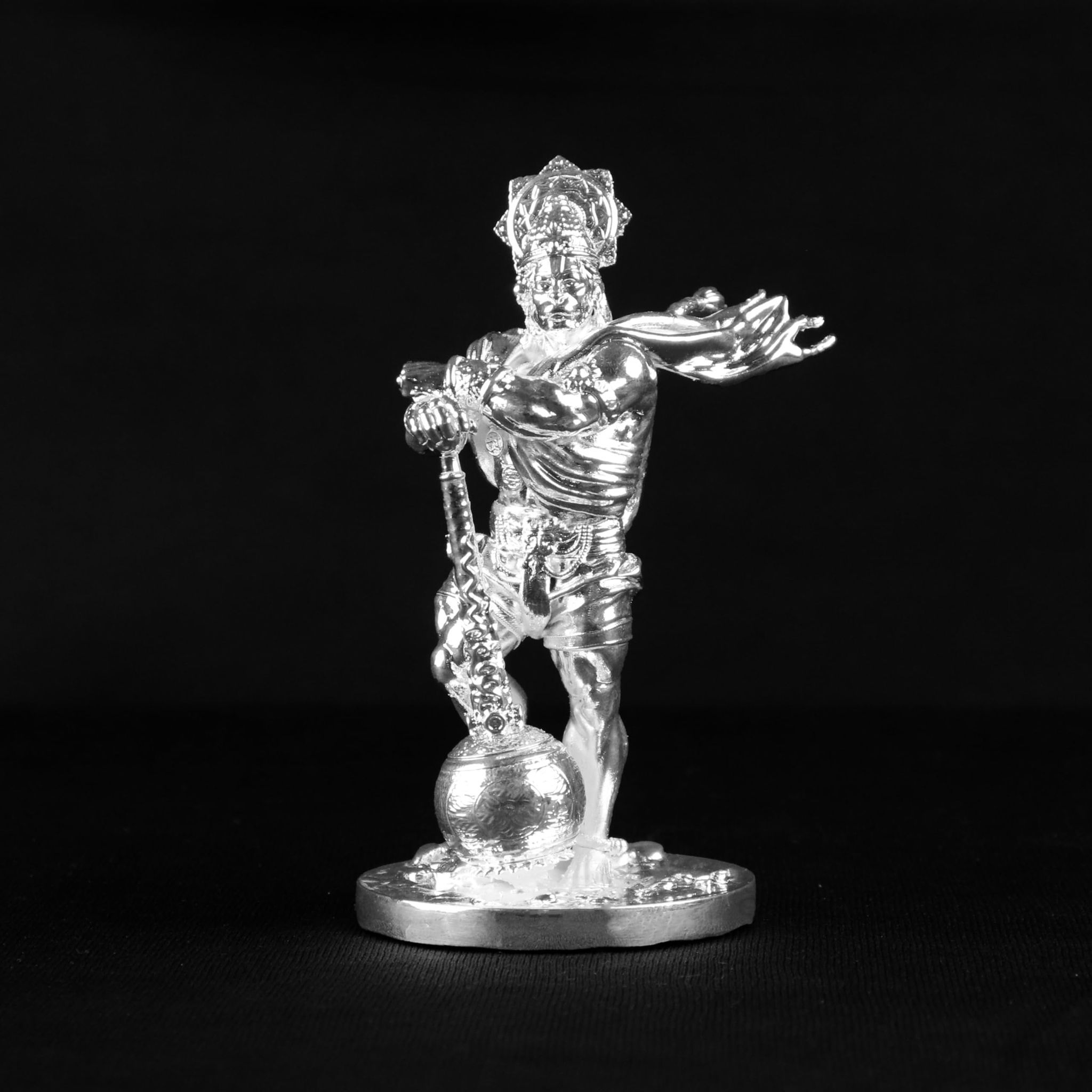 Artarium Unique Shri Hanuman Ji Murti Divine (Silver Platted | 4 Inch) Pavan Putra Lord Bajrangbali Sankat Mochan Murti Handcrafted Bahubali Hanuman Idol for Home Temple Desk Car Dashboard
