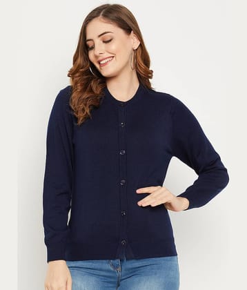 zigo Women Woollen Round Neck Cardigan ( Navy )