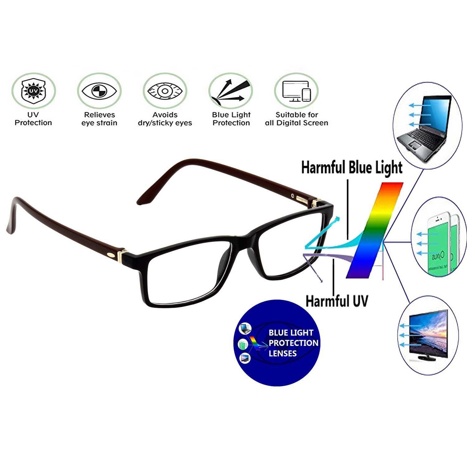 Hrinkar Zero Power Computer Glasses for Online Classes with Eye Protection and Blue Cut Lenses for Men & Women | Brown and Black | HBCT-FRM-BK-BWN-11